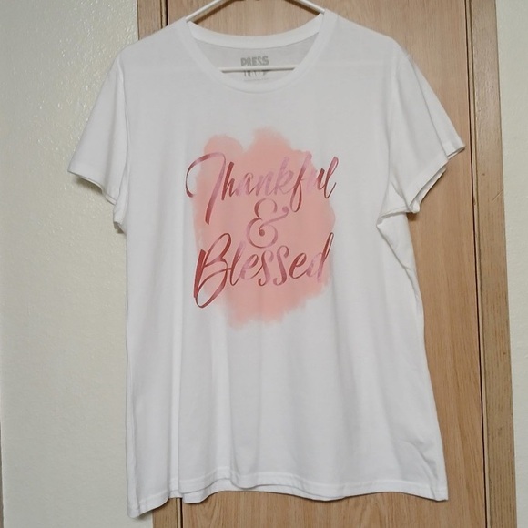 NWT! Press Lab Thankful & Blessed Short Sleeve Inspirational Graphic T-Shirt - Picture 9 of 12